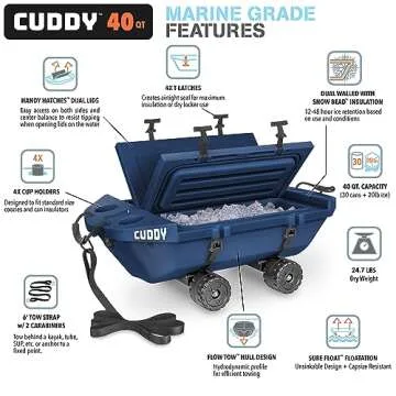 CUDDY Crawler Cooler with Wheels – 40 QT Amphibious Floating Cooler and Dry Storage Vessel - Navy