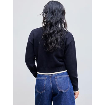 CIDER Womens Sweaters Fall Long Sleeve Bear Graphic Crewneck Sweater Soft Knit Casual Cropped Pullover Cute Fall Outfits 2024: Navy Blue, L