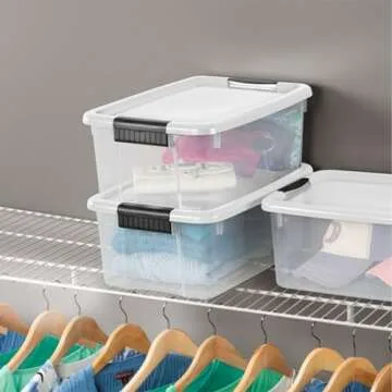 Sterilite 6-Pack Stackable Storage Bin with Lid, Clear Plastic Design, 18 Quart