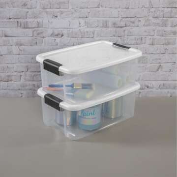 Sterilite 6-Pack Stackable Storage Bin with Lid, Clear Plastic Design, 18 Quart