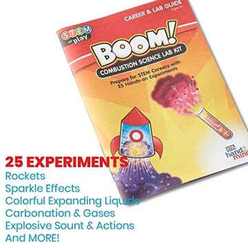 hand2mind Combustion Science Kits for Kids 8-12, Kids Science Kit with Fact-Filled Guide, Lava Lamp, Rocket Balloon, and Birthday Cake Sparklers, STEM Toys, 25 Science Experiments