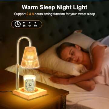 Keevvon Candle Warmer Lamp, Adjustable Height Candle Lamp Warmer with Timer, Electric Dimmable Wax Melt Warmer for Jar Candles with 2 Bulbs, Bedroom Home Decor Aesthetic Gift (Amber)