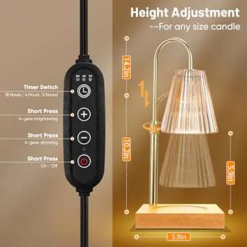 Keevvon Candle Warmer Lamp, Adjustable Height Candle Lamp Warmer with Timer, Electric Dimmable Wax Melt Warmer for Jar Candles with 2 Bulbs, Bedroom Home Decor Aesthetic Gift (Amber)