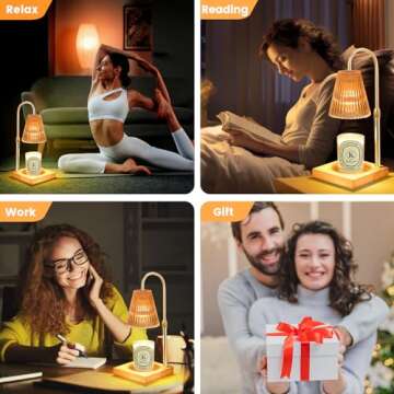 Keevvon Candle Warmer Lamp, Adjustable Height Candle Lamp Warmer with Timer, Electric Dimmable Wax Melt Warmer for Jar Candles with 2 Bulbs, Bedroom Home Decor Aesthetic Gift (Amber)