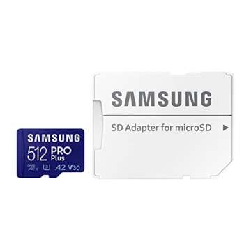 SAMSUNG PRO Plus + Adapter 512GB microSDXC Up to 160MB/s UHS-I, U3, A2, V30, Full HD & 4K UHD Memory Card for Android Smartphones, Tablets, Go Pro and DJI Drone (MB-MD512KA/AM)
