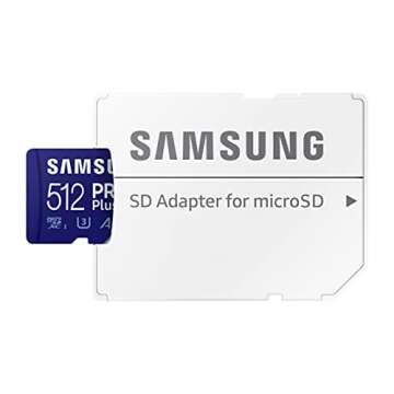 SAMSUNG PRO Plus + Adapter 512GB microSDXC Up to 160MB/s UHS-I, U3, A2, V30, Full HD & 4K UHD Memory Card for Android Smartphones, Tablets, Go Pro and DJI Drone (MB-MD512KA/AM)