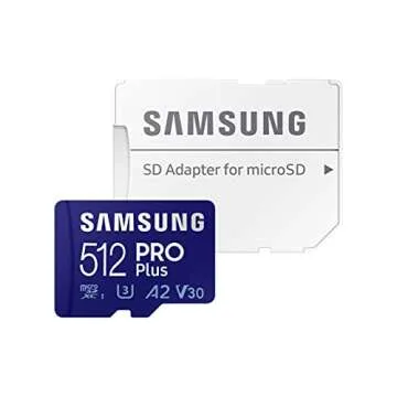 SAMSUNG PRO Plus + Adapter 512GB microSDXC Up to 160MB/s UHS-I, U3, A2, V30, Full HD & 4K UHD Memory Card for Android Smartphones, Tablets, Go Pro and DJI Drone (MB-MD512KA/AM)