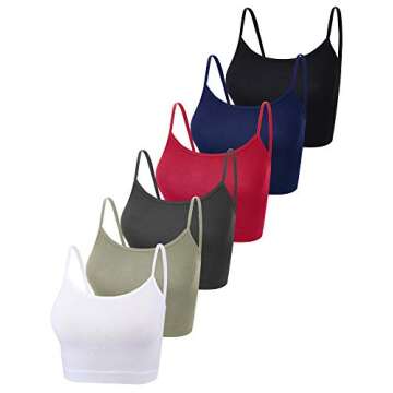 SATINIOR 6 Pieces Women Crop Tops Spaghetti Strap Crop Top Cami Crop Sleeveless Tank Tops for Sports Yoga (Black, White, Grey, Green, Wine Red, Navy Blue, Medium)