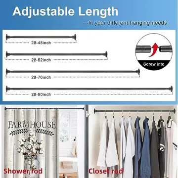 Heavy Duty Shower Rod - Industrial Shower Curtain Rod Wall Mounted for Bathroom,Closet,Room Divider,Outdoor Patio - 28 to 76"Adjustable Shower Pole - Matte Black