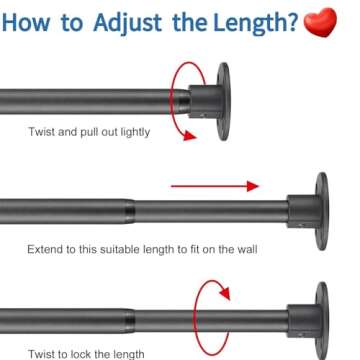 Heavy Duty Shower Rod - Industrial Shower Curtain Rod Wall Mounted for Bathroom,Closet,Room Divider,Outdoor Patio - 28 to 76"Adjustable Shower Pole - Matte Black