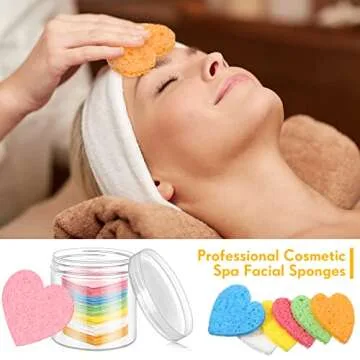 Nuenen 60 Pieces Facial Sponges with Container, Heart Shape Compressed Face Sponges Natural Cleaning...