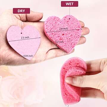 Nuenen 60 Pieces Facial Sponges with Container, Heart Shape Compressed Face Sponges Natural Cleaning Pads for Washing Face Cleaning Exfoliating Esthetician Makeup Removal(Multi Colors)