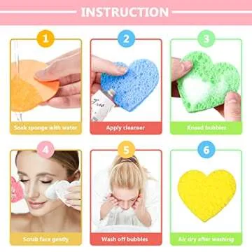 Nuenen 60 Pieces Facial Sponges with Container, Heart Shape Compressed Face Sponges Natural Cleaning Pads for Washing Face Cleaning Exfoliating Esthetician Makeup Removal(Multi Colors)