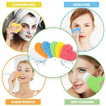 Nuenen 60 Pieces Facial Sponges with Container, Heart Shape Compressed Face Sponges Natural Cleaning Pads for Washing Face Cleaning Exfoliating Esthetician Makeup Removal(Multi Colors)