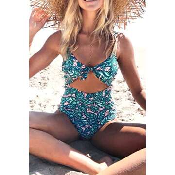 CUPSHE Women's Lush Leaves Print Cut Out Design One-Piece Swimsuit