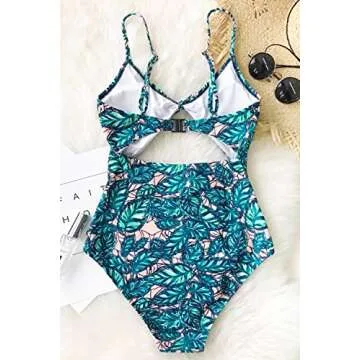 CUPSHE Women's Lush Leaves Print Cut Out Design One-Piece Swimsuit