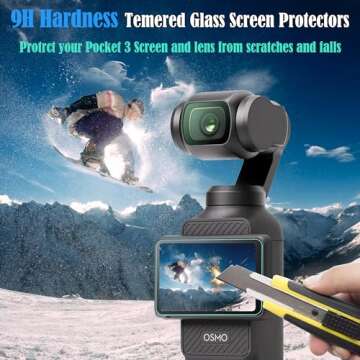 PCTC 6Packs Screen Protector for DJI Osmo Pocket 3, 9H Hardness Tempered Glass + Lens Protector for ...