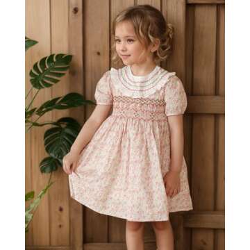 Twoflower Kids Baby Girls Floral Print Vintage Dress Toddler Smocking Dress Casual Embroidery Dresse...