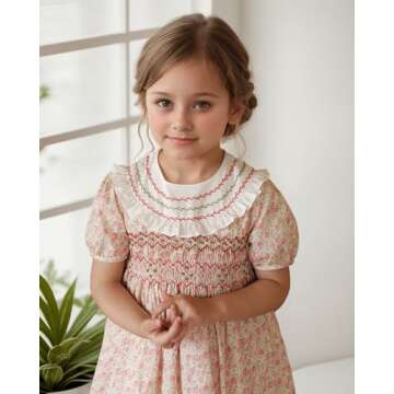Twoflower Kids Baby Girls Floral Print Vintage Dress Toddler Smocking Dress Casual Embroidery Dresses for Spring Summer 1-6 Years(US, Age, 6 Years, Strawberry)