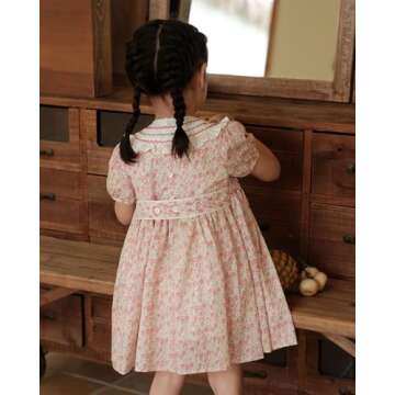 Twoflower Kids Baby Girls Floral Print Vintage Dress Toddler Smocking Dress Casual Embroidery Dresses for Spring Summer 1-6 Years(US, Age, 6 Years, Strawberry)