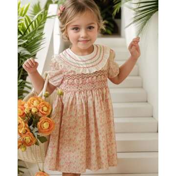 Twoflower Kids Baby Girls Floral Print Vintage Dress Toddler Smocking Dress Casual Embroidery Dresses for Spring Summer 1-6 Years(US, Age, 6 Years, Strawberry)