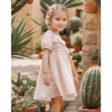 Twoflower Kids Baby Girls Floral Print Vintage Dress Toddler Smocking Dress Casual Embroidery Dresses for Spring Summer 1-6 Years(US, Age, 6 Years, Strawberry)