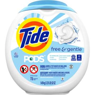 Tide PODS Free & Gentle, Liquid Laundry Detergent Pacs, 72 count