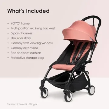 BABYZEN YOYO2 Stroller - Lightweight & Compact - Includes Black Frame, Black Seat Cushion + Matching Canopy - Suitable for Children Up to 48.5 Lbs