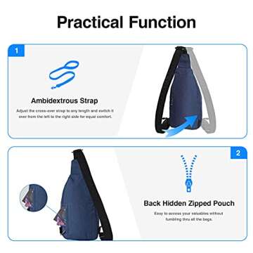WATERFLY Small Crossbody Sling Backpack Anti Theft Backpack for Traveling Chest Shoulder Bag