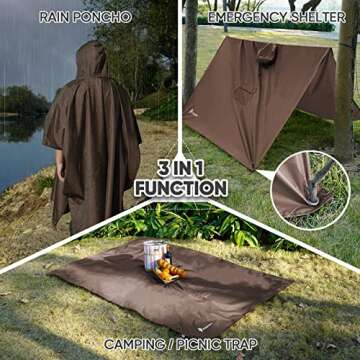 PTEROMY Hooded Rain Poncho for Adult with Pocket, Waterproof Lightweight Unisex Raincoat for Hiking ...
