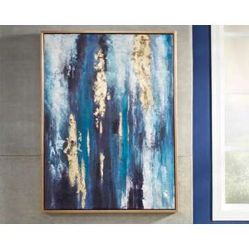 Signature Design by Ashley Dinorah Hand Painted Abstract Canvas Wall Art, 35 x 47, Blue & Gold