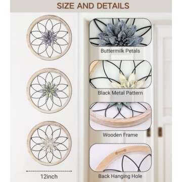 FGstyle 3 Pieces Ultra-thick Farmhouse Wall Decor Bathroom Wall Art Flower Wall Decor Rustic wall art for Bedroom Living Room Bathroom Kitchen Dining Room Home Decorations(12×12inch)