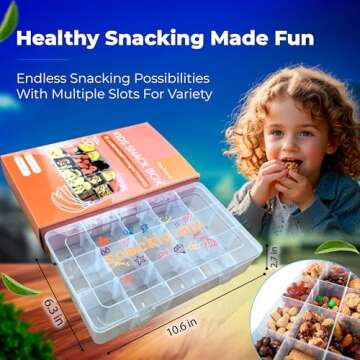 Skywin Snack Tray - Square Fun & Functional Snack Containers - Travel-Friendly, Easy to Use & Clean Snack Box, Encourages Healthy Eating (Clear) (15 Slot)