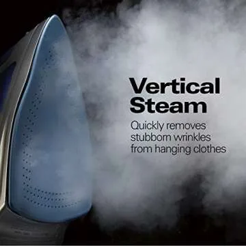 Hamilton Beach Steam Iron & Vertical Steamer for Clothes with Scratch-Resistant Durathon Soleplate, 8' Retractable Cord, 3-Way Auto Shutoff, Anti-Drip, 1500 Watts, Blue