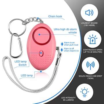 16 Pack Safe Sound Personal Alarm, Emergency Personal Safety Alarm Devices 130 dB Security Keychain with LED Light Buckle Key Chain for Women Self Defense, Elderly, 16 Color