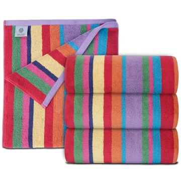 Oversized Cotton Beach Towels - Rainbow Design, 4 Pack