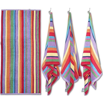 Oversized Cotton Beach Towels - Rainbow Design, 4 Pack