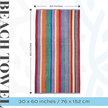 Oversized Cotton Beach Towels - Rainbow Design, 4 Pack