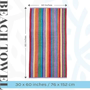 Oversized Cotton Beach Towels - Rainbow Design, 4 Pack
