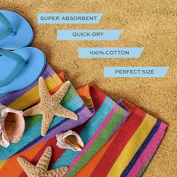 Oversized Cotton Beach Towels - Rainbow Design, 4 Pack