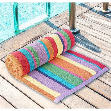 Oversized Cotton Beach Towels - Rainbow Design, 4 Pack