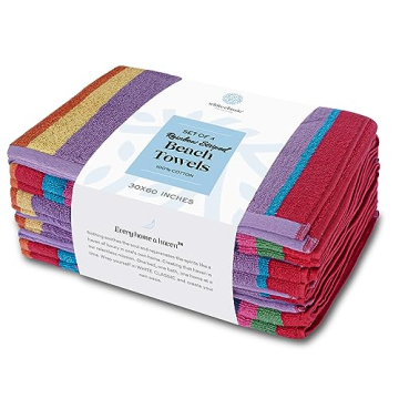 Oversized Cotton Beach Towels - Rainbow Design, 4 Pack