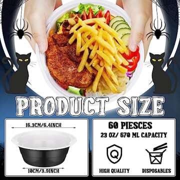 60 Pcs Halloween Plastic Bowls 23 oz Disposable Salad Bowls Plastic Serving Bowls Halloween Party Supplies Halloween Candy Snack Bowls Serving Bowls for Halloween Christmas Wedding Picnics Birthday