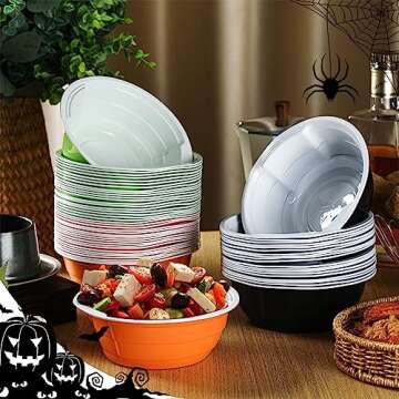 60 Pcs Halloween Plastic Bowls 23 oz Disposable Salad Bowls Plastic Serving Bowls Halloween Party Supplies Halloween Candy Snack Bowls Serving Bowls for Halloween Christmas Wedding Picnics Birthday