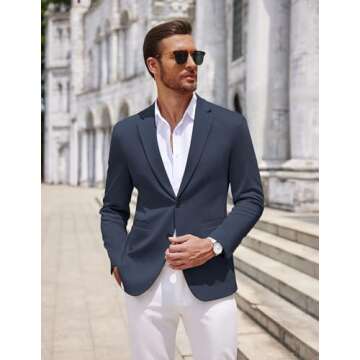 COOFANDY Men's Casual Knit Blazer Suit Jacket Stretch Sport Coats Regular Fit Navy Blue