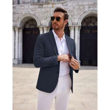 COOFANDY Men's Casual Knit Blazer Suit Jacket Stretch Sport Coats Regular Fit Navy Blue
