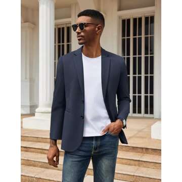 COOFANDY Men's Casual Knit Blazer Suit Jacket Stretch Sport Coats Regular Fit Navy Blue