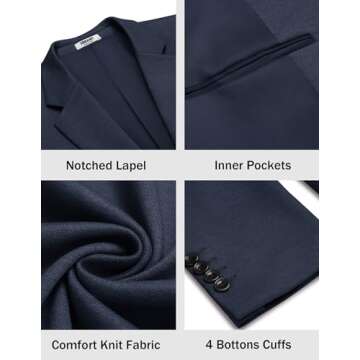 COOFANDY Men's Casual Knit Blazer Suit Jacket Stretch Sport Coats Regular Fit Navy Blue