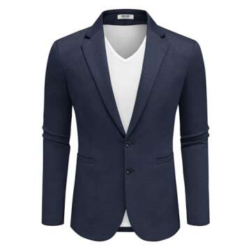 COOFANDY Men's Casual Knit Blazer Suit Jacket Stretch Sport Coats Regular Fit Navy Blue
