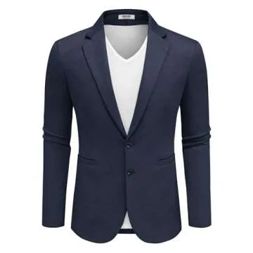 COOFANDY Men's Casual Knit Blazer Suit Jacket Stretch Sport Coats Regular Fit Navy Blue